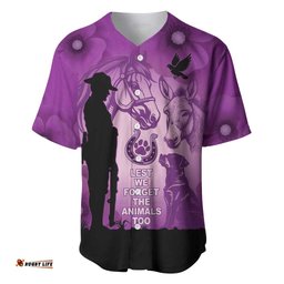 Australia Animals ANZAC Day Baseball Jersey Lest We Forget The Animals Too Purple Poppy LT14
