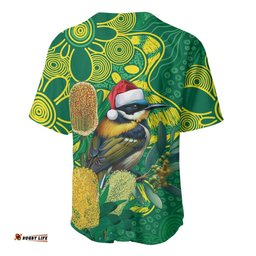 Aussie Honeyeaters Banksia Christmas Baseball Jersey Aboriginal Dots Painting Green Motif LT9