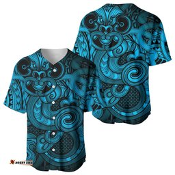 Aotearoa Maori Hei Tiki Baseball Jersey Kikorangi Kowhaiwhai Puhoro Motif LT9