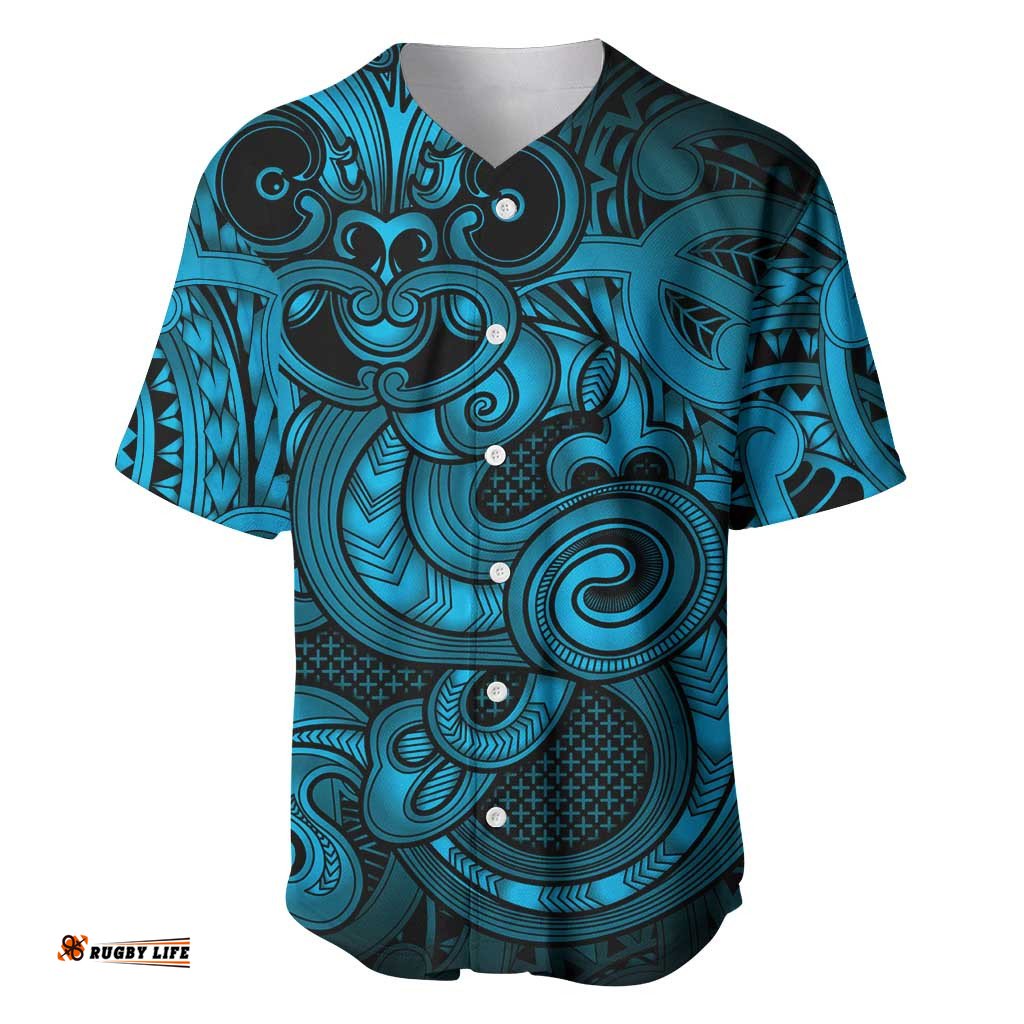 Aotearoa Maori Hei Tiki Baseball Jersey Kikorangi Kowhaiwhai Puhoro Motif LT9