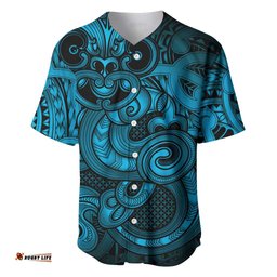 Aotearoa Maori Hei Tiki Baseball Jersey Kikorangi Kowhaiwhai Puhoro Motif LT9