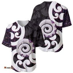 Aotearoa Koru Baseball Jersey Purple Maori Paua Shell Mix Silver Fern LT14