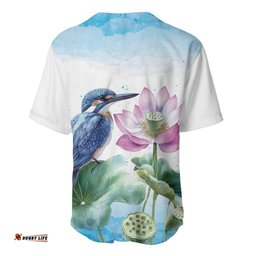 Australia Azure Kingfisher Baseball Jersey Ceyx Azureus Sacred Lotus Watercolor LT14