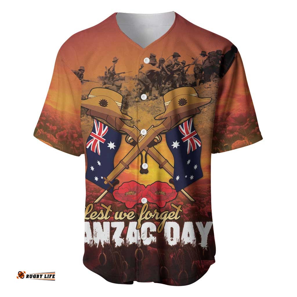 ANZAC Day Lest We Forget Baseball Jersey Australian Veterans Remembrance Tribute LT18