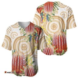 Australia Banksia Baseball Jersey Aussie Native Flowers Indigenous Art LT14