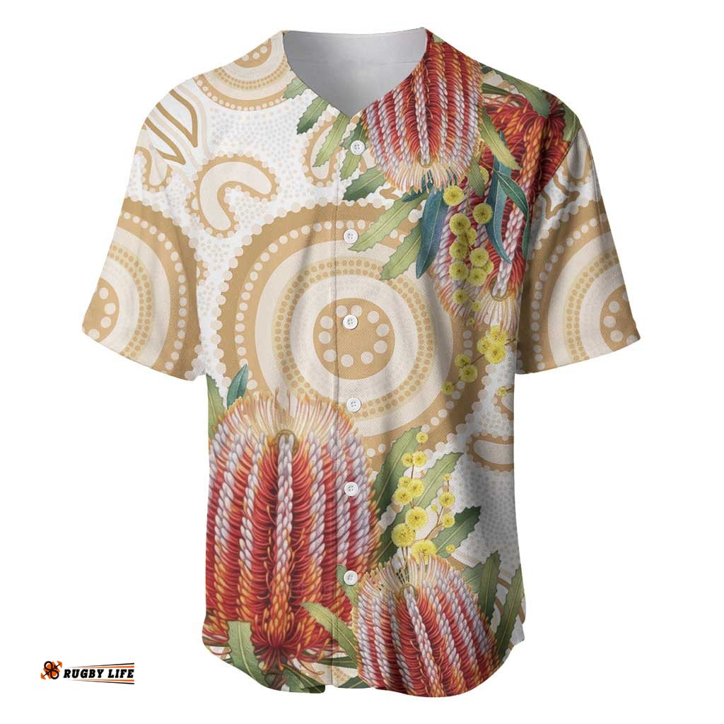 Australia Banksia Baseball Jersey Aussie Native Flowers Indigenous Art LT14