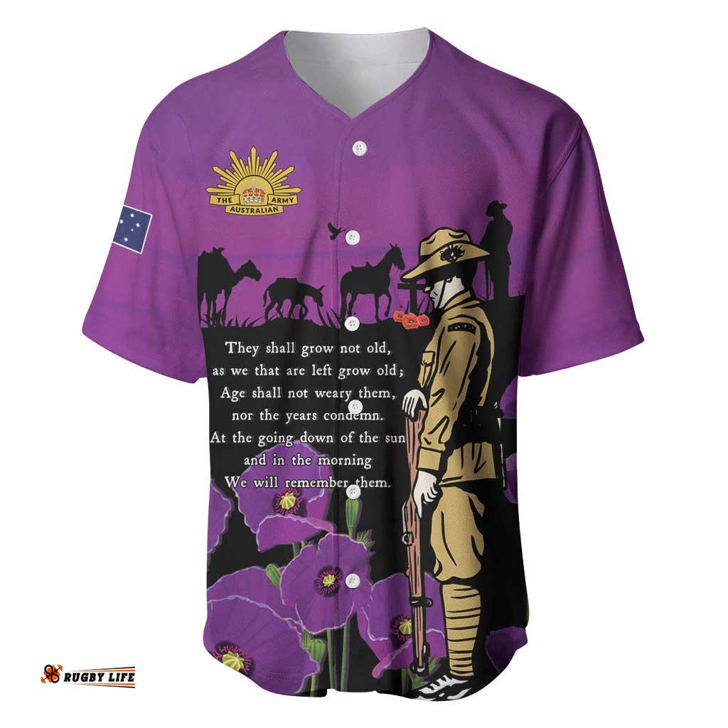 ANZAC Soldier and War Animals Baseball Jersey We Will Remember Them LT15