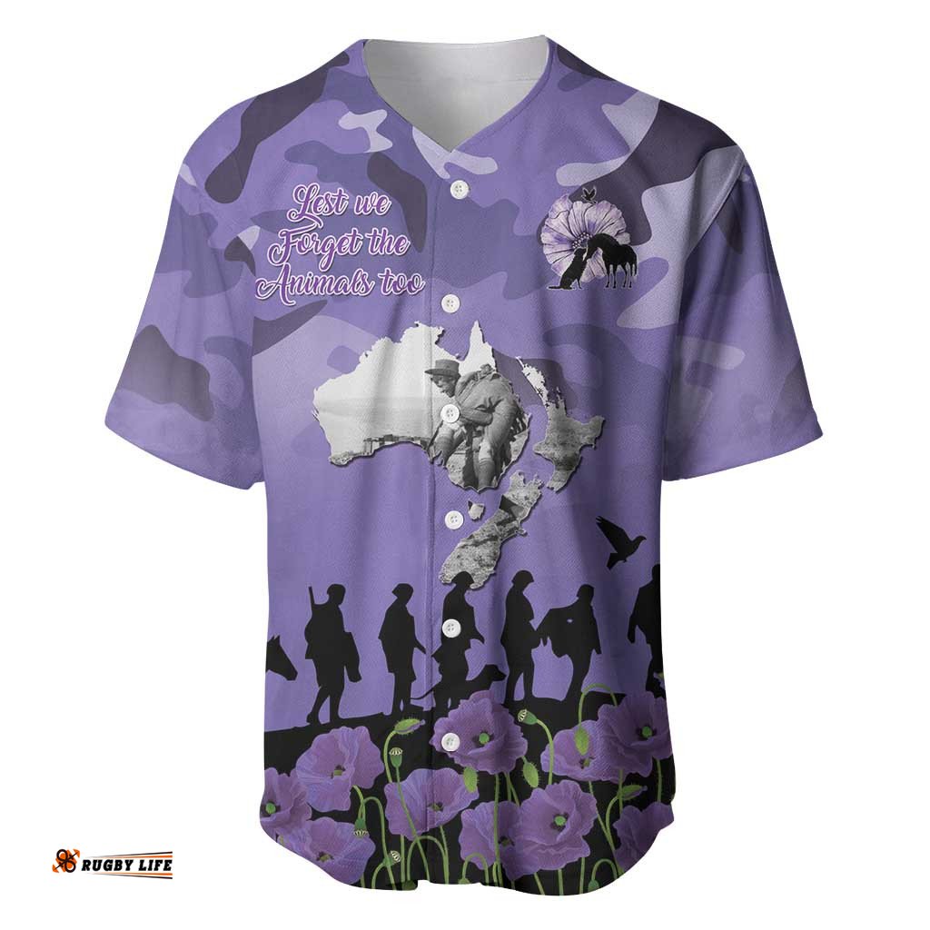 ANZAC Day Baseball Jersey Lest We Forget the Animals Too LT19