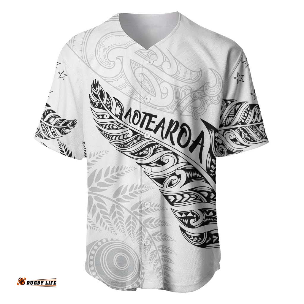 Aotearoa Personalized Lawn Bowls Maori Baseball Jersey New Zealand White Tribal Silver Fern LT7