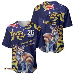Blue Kangaroo and Golden Wattle Personalised Baseball Jersey Happy Australia Day 6 January LT9
