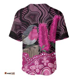 Australia Indigenous Baseball Jersey Breast Cancer Pink Robin Bottlebrush Aboriginal Art LT14