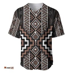 Classic Tukutuku Pattern Aotearoa Baseball Jersey Niho Taniwha and Puhoro Motifs LT7