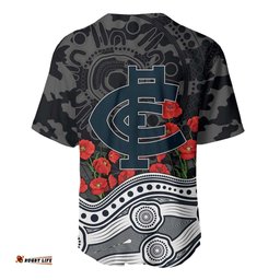 Carlton Blues ANZAC Day Baseball Jersey Indigenous Dot Art with Poppy Flower Tribute TS04