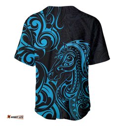 Blue Aoteara Horse Racing Baseball Jersey NZ Maori Pattern LT14