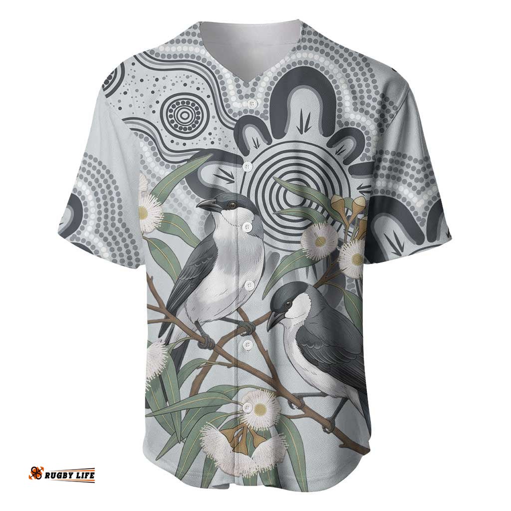 Australia Grey Butcherbird Baseball Jersey Eucalyptus Alba Indigenous Art LT14