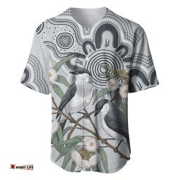 Australia Grey Butcherbird Baseball Jersey Eucalyptus Alba Indigenous Art LT14