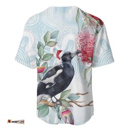 Australia Magpie Christmas Baseball Jersey Eucalyptus Aboriginal Watercolor Stylized LT14