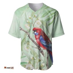 Australia Crimson Rosella Baseball Jersey Platycercus Elegans Eucalyptus Alba Watercolor LT14
