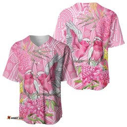 Australia Pink Galah Baseball Jersey Rose-breasted Cockatoo Waratah Indigenous Art LT14