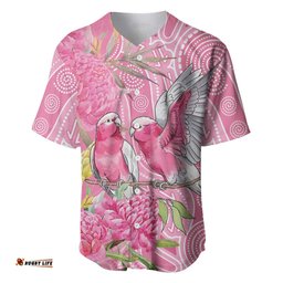 Australia Pink Galah Baseball Jersey Rose-breasted Cockatoo Waratah Indigenous Art LT14