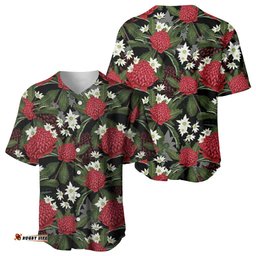 Australia Waratah Flannel Flower Baseball Jersey Aussie Native Flowers Seamless Stylized LT14
