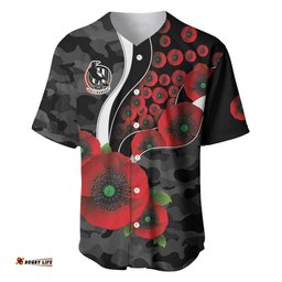 Collingwood Magpies ANZAC Personalised Baseball Jersey Lest We Forget Poppy Camo LT9