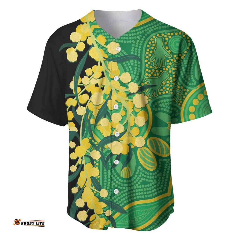 Australia Golden Wattle Baseball Jersey Aussie Native Flowers Indigenous Art LT14