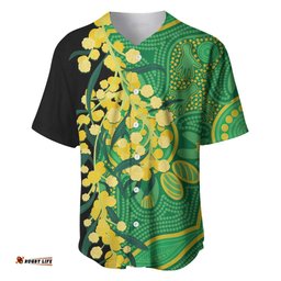Australia Golden Wattle Baseball Jersey Aussie Native Flowers Indigenous Art LT14