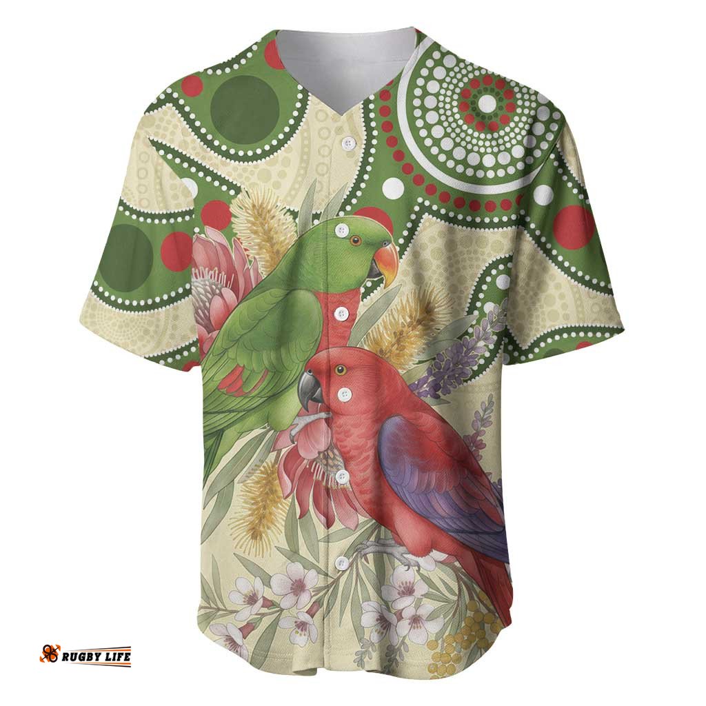 Australia Moluccan Eclectus Baseball Jersey Australian Native Flowers Indigenous Art LT14