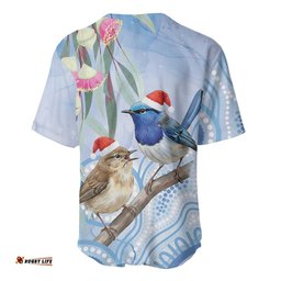 Australia Superb Fairywren Christmas Baseball Jersey Aboriginal Eucalyptus Blossoms Watercolor LT14