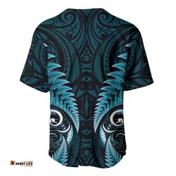 Aotearoa Pounamu Niho Baseball Jersey Silver Fern Mix Maori Pattern - Turquoise LT14