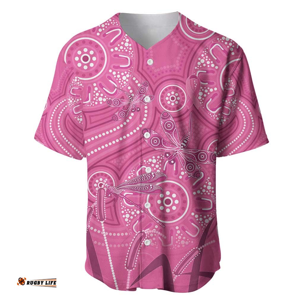 Australia Indigenous Pink Month Baseball Jersey Breast Cancer Aboriginal Dragonflies Ribbon LT14