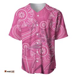 Australia Indigenous Pink Month Baseball Jersey Breast Cancer Aboriginal Dragonflies Ribbon LT14