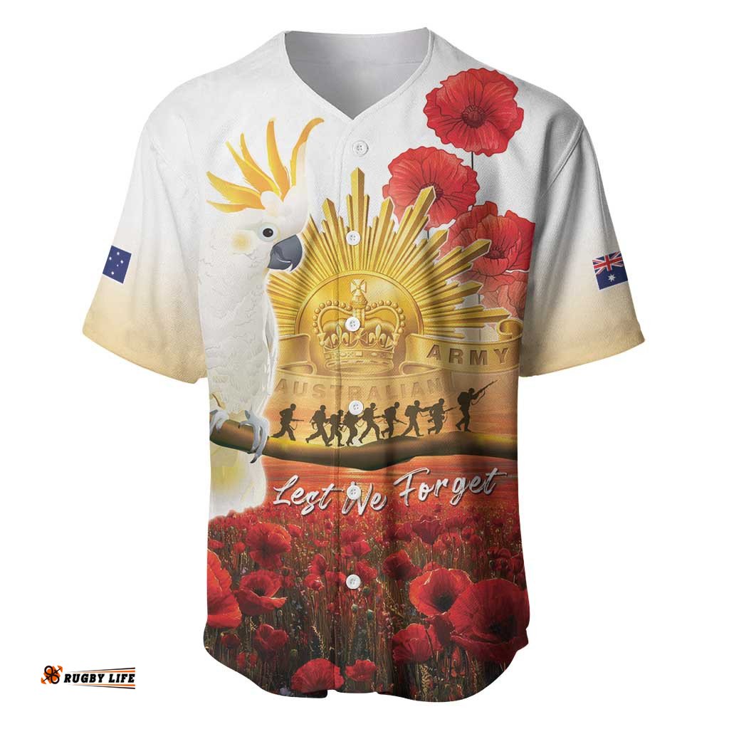 Australia Cockatoo ANZAC Day Baseball Jersey Lest We Forget LT05