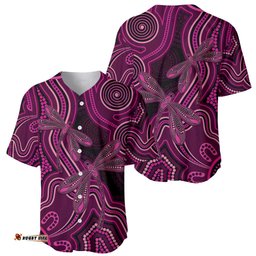 Australia Breast Cancer Awareness Baseball Jersey Pink Dragonflies Aboriginal Art LT14