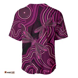 Australia Breast Cancer Awareness Baseball Jersey Pink Dragonflies Aboriginal Art LT14