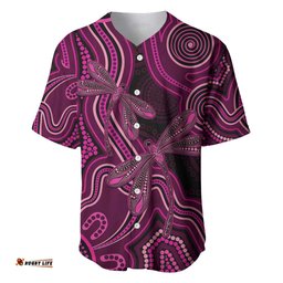 Australia Breast Cancer Awareness Baseball Jersey Pink Dragonflies Aboriginal Art LT14