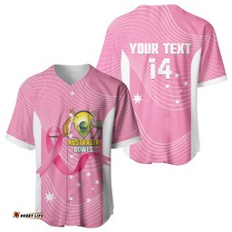 Custom Bowls Australia Breast Cancer Baseball Jersey Pink Ribbon Aussie Map With Kangaroo Emu LT14
