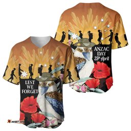 Australia Kookaburra ANZAC Day Baseball Jersey Rising Sun 25th April Poppy Eucalyptus Blossoms LT14