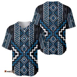 Azure Tukutuku Pattern Aotearoa Baseball Jersey Niho Taniwha and Puhoro Motifs LT7
