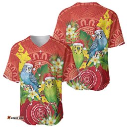 Budgerigar Australia Christmas Baseball Jersey Budgies Golden Wattle Aboriginal Red LT14