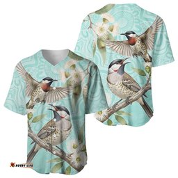 Australia Red Wattlebird Baseball Jersey Eucalyptus Alba Indigenous Art LT14