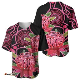Australia Waratah Baseball Jersey Telopea Aussie Native Flowers Indigenous Art LT14