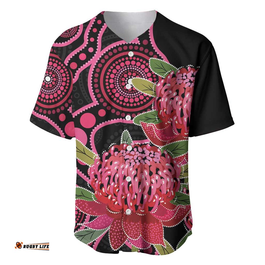 Australia Waratah Baseball Jersey Telopea Aussie Native Flowers Indigenous Art LT14