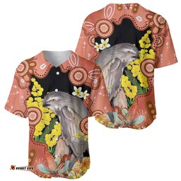 Australia Tawny Frogmouth Baseball Jersey Golden Wattle Banksia Aboriginal Art LT14