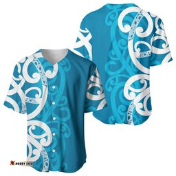 Azure Blue Maori Baseball Jersey Koru Kowhaiwhai LT7