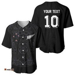 Custom Aotearoa Rugby Baseball Jersey Fern Blacks-Traditional Maori Motifs Design LT03