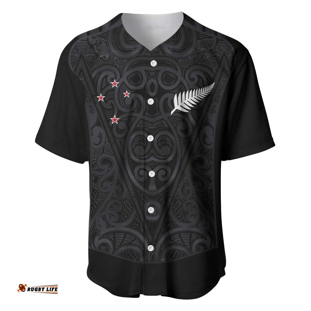 Custom Aotearoa Rugby Baseball Jersey Fern Blacks-Traditional Maori Motifs Design LT03