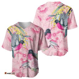 Birds and Floral Aussie Pink Robins Baseball Jersey Rosy Glow LT7
