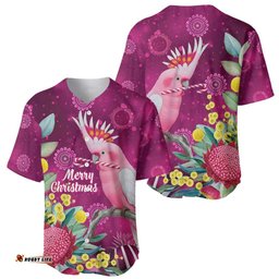 Australia Pink Cockatoo Christmas Baseball Jersey Aussie Native Flowers Merry Xmas - Pink LT14
